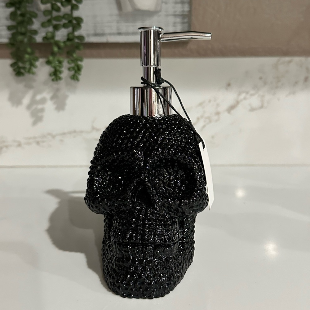Decorative Black Studded Skull Pump Soap Lotion Dispenser